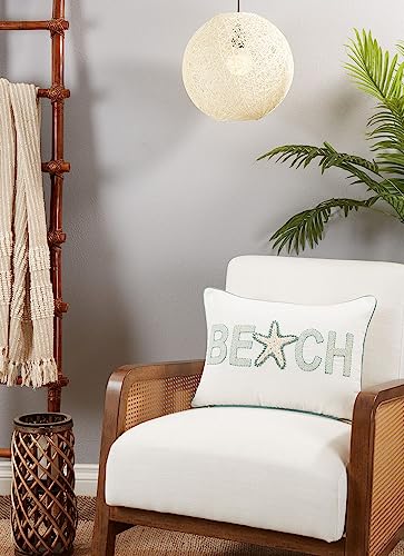 Fennco Styles Coastal Starfish Beach Appliqué Cotton Decorative Throw Pillow 14" W x 20" L – Ivory Nautical Cushion for Couch, Sofa, Bed, Holidays, Home Décor and Office Décor