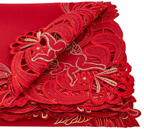 Fennco Styles Cupidon Collection Embroidered Cupid Design Tablecloth - Red Table Cover for Home Décor, Wedding, Banquets, Family Gathering and Special Occasion