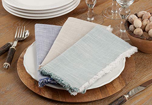 Fennco Styles Contemporary Striped Fringe Cotton Table Runner 13" W x 72" L - Blue Table Cover for Home, Dining Table Décor, Family Gathering, Banquets and Special Events