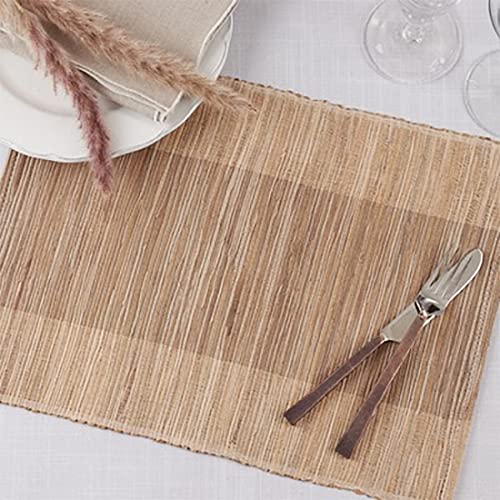Fennco Styles Modern Water Hyacinth Banded Placemats 14 x 19 Inch, Set of 4 - Shimmering Table Mats for Home Décor, Dining Table, Banquets, Holiday and Special Events