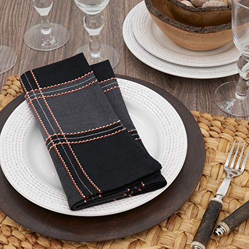 Fennco Styles Holiday Plaid Stitched Cotton Table Runner 16" W x 72" L - Black Table Cover for Home, Dining Table, Banquets, Family Gathering and Special Occasion