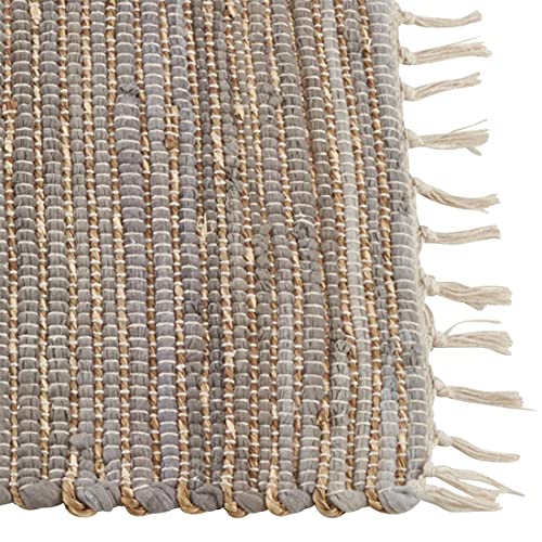 Fennco Styles Chindi Cotton Jute Table Runner with Fringe 16 x 72 Inch - Blue-Grey Table Cover for Home, Dining Room, Banquets, Family Gathering and Special Occasion