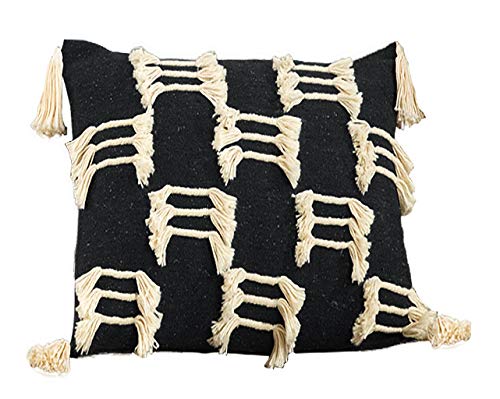 Fennco Styles Bohemian Cord Appliqué Frayed Tasseled 100% Cotton Seat Décor – Variety Color Throw Pillow and Blanket for Couch, Bedroom and Living Room Décor