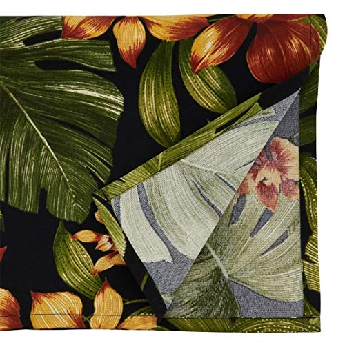 Fennco Styles Bold Tropical Palm Leaf Flower Design Table Runner 16 x 72 Inch - Black Table Cover for Home, Dining Room, Banquets, Spring Summer Event and Special Occasion