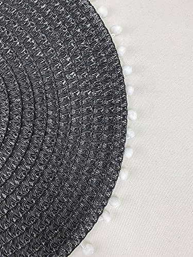 Fennco Styles Pom Pom Textured Placemats 15 Inches Round, Set of 4 – Modern Traycloth Table Mats for Home, Dining Room Décor, Banquets, Indoor & Outdoor and Special Events