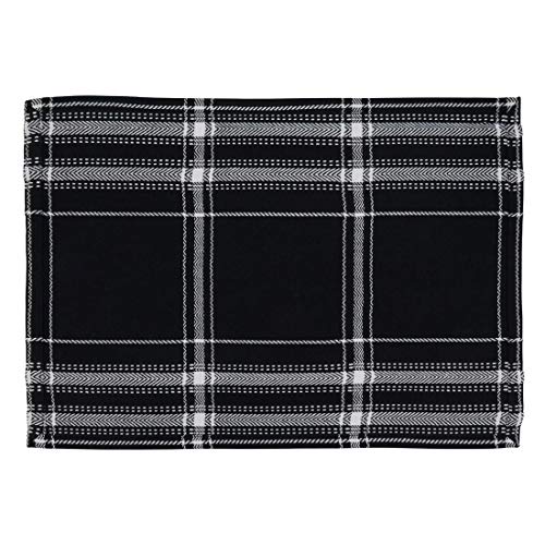 Fennco Style Classic Plaid Cotton Table Runner 16" W x 72" L - Black Table Cover for Home Décor, Everyday Use, Banquet, Family Gathering and Special Occasion