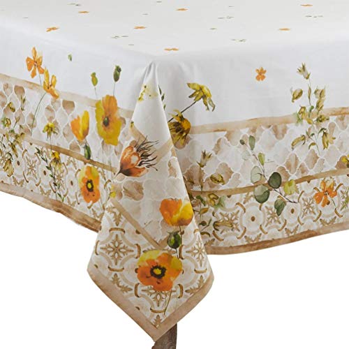 Fennco Styles Garden Floral Block Print Cotton Table Linen - Multicolor Table Cover for Home Decor, Holiday, Family Gathering