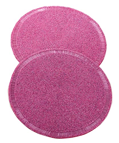 Fennco Styles Home Décor Gianna Collection Beaded Design Placemats 14" Round, Set of 2 - Table Mats for Home, Dining Table, Banquets, Holidays Décor and Special Occasion