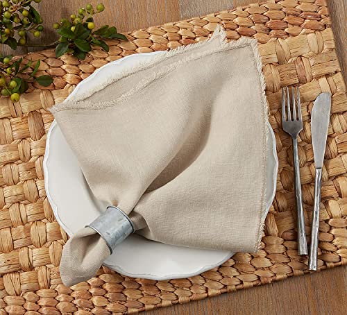 Fennco Styles Classic Stonewashed with Fringe Border 100% Linen Cloth Napkins 20" W X 20" L, Set of 4 – Soft Dinner Napkins for Banquet, Wedding, Special Events and Home Décor