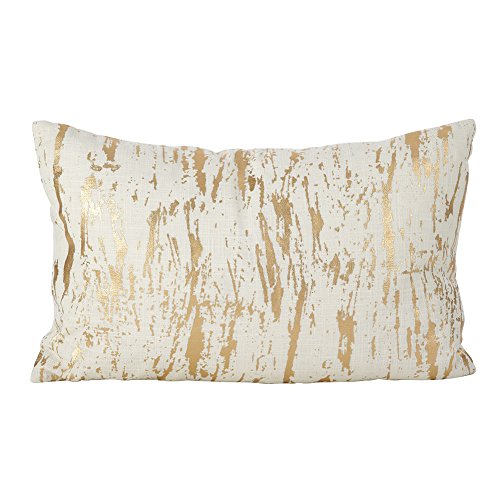 Fennco Styles Distressed Metallic Foil Design Cotton Throw Pillow - Gold Throw Pillow for Couch, Living Room and Bedroom Décor