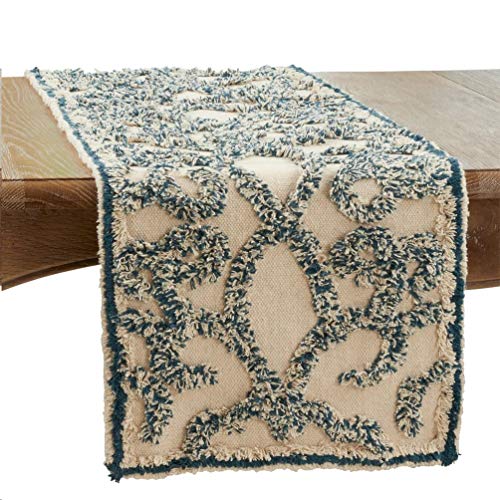 Fennco Styles Modern Tufted Cotton Table Runner 16" W x 72" L - Blue Rectangular Table Cover for Boho Décor, Dining Table, Banquets, Family Gathering and Special Events