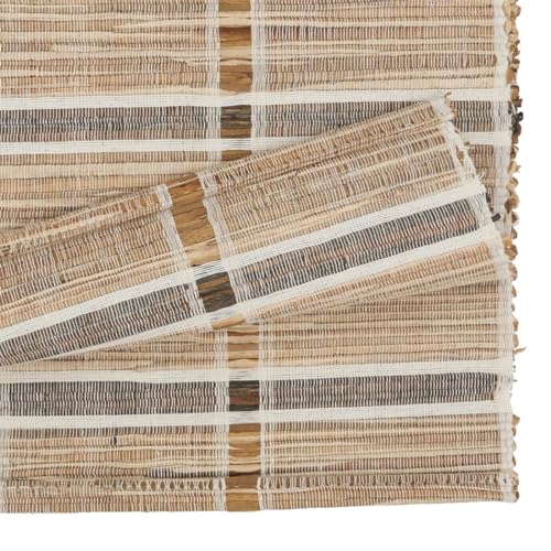 Fennco Styles Stripe Design Water Hyacinth Table Runner 14" W X 72" L - Natural Rustic Table Cover for Dining Table, Dinner Party, Holidays, Home Decor, Special Events