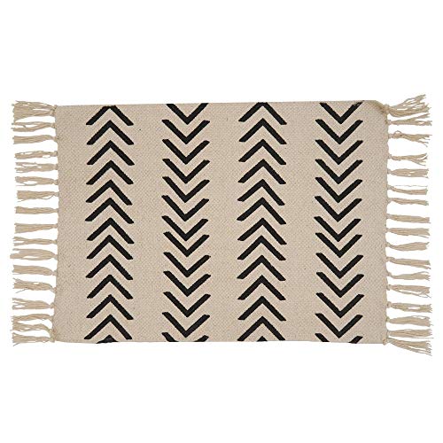 Fennco Styles Neutral Chevron Print Tassel Cotton Woven Table Runner - Black Table Cover for Home, Dining Room, Banquets, Family Gathering and Special Occasion