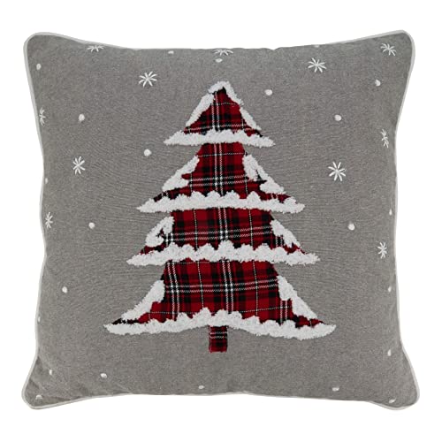 Fennco Styles Plaid Christmas Tree Cotton Throw Pillow 18" W x 18" L - Grey Festive Cushion for Holiday Décor, Couch, Living Room, Bedroom Décor and Special Occasion