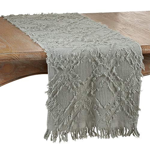 Fennco Styles Waffle Weave Modern Cotton Rectangular Table Runner with Fringe – 16”W x 72”L Table Cover for Home Décor, Dining Table, Banquets, Holidays and Special Occasions