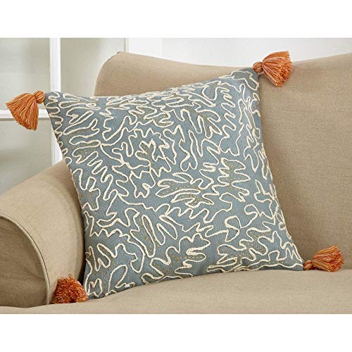 Fennco Styles Tasseled Doodle Design Cotton 22 Inch Square Outdoor Throw Pillow – Grey Abstract Cushion for Couch, Sofa, Bedroom, Office and Living Room Décor