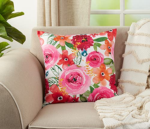 Fennco Styles Santa Monica Floral Decorative Throw Pillow 18" W x 18" L - Multi Flower Square Cushion for Home, Couch, Living Room, Bedroom, Office and Holiday Décor