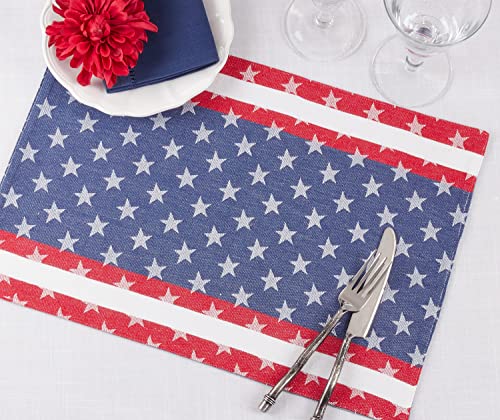 Fennco Styles Stripe Star Americana Cotton Table Runner 16" W x 72" L - Multicolored American Flag Inspired Table Cover for Home Décor, Dinner Parties, National Holidays