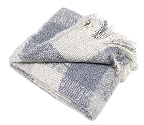 Fennco Styles Cozy Faux Mohair Plaid Fringed Soft Warm Throw Blanket, 50" x 60"