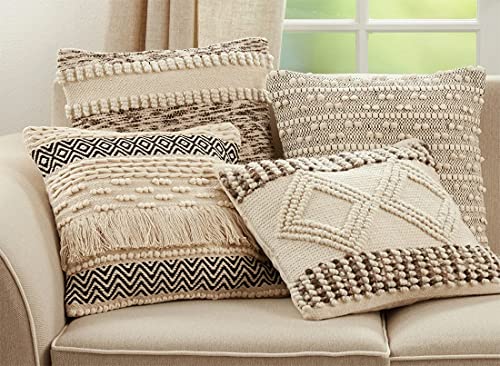 Fennco Styles Woven Textured Decorative Throw Pillow Cover 18" W x 18" L - Ivory Square Cushion Case for Home, Couch, Bedroom, Living Room and Office Décor