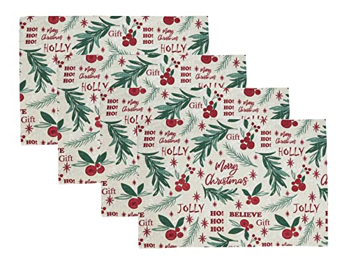 Fennco Styles Holly Christmas Cotton Table Runner 14" W x 72" L – Multicolor Woven Festive Table Cover for Winter Festivals, Holidays Décor, Banquets, Family Gatherings and Special Events