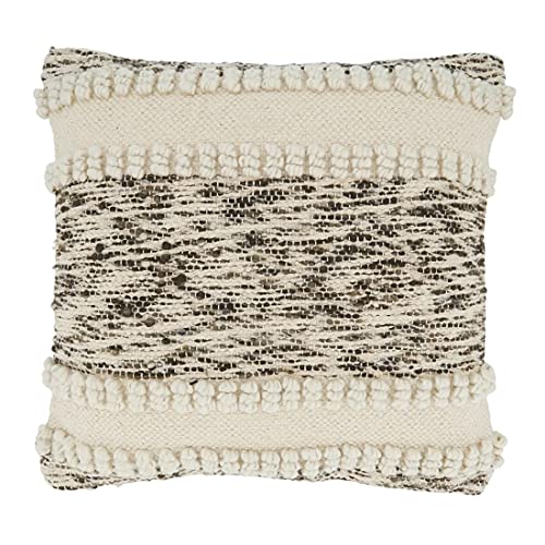 Fennco Styles Woven Textured Decorative Throw Pillow Cover 18" W x 18" L - Ivory Square Cushion Case for Home, Couch, Bedroom, Living Room and Office Décor