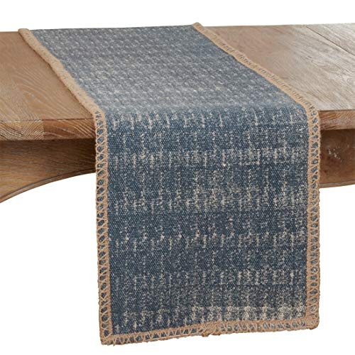 Fennco Styles Contemporary Jute Whipstitch Cotton Table Runner 13" W x 72" L - Denim Blue Table Cover for Home, Dining Table, Banquet, Family Gathering, Everyday Use and Special Occasion