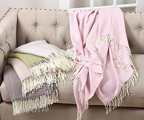 Fennco Styles Herringbone Collection Contemporary Fringed 50 x 60 Inch Throw - Variety Colors Throw Blanket for Couch, Bedroom and Living Room Décor
