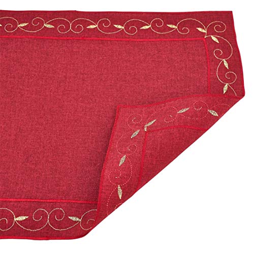 Fennco Styles Holiday Embroidered Bordered Design Tablecloth - Red Table Cover for Home Décor, Christmas, Banquets and Special Events