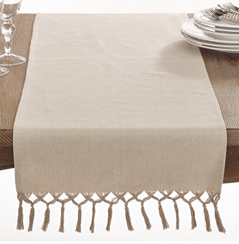 Fennco Styles Contemporary Knotted Tassel 100% Cotton Table Runner - Natural Table Cover for Home Décor, Dining Room, Weddings, Holidays, Banquets and Special Occasions