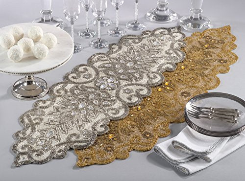 Fennco Styles Beaded Scroll Motif Table Runner - 2 Colors