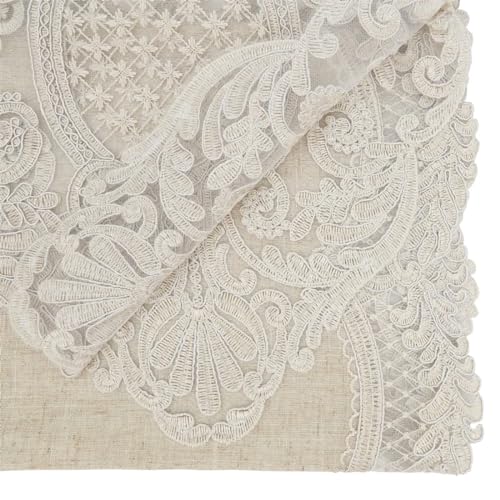 Fennco Styles Embroidered Lace Design Table Runner 16" W X 120" L - Natural Charming Table Cover for Everyday Use, Banquets, Weddings and Special Occasions