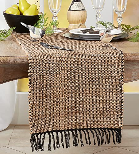 Fennco Styles Jute Cotton Woven Table Runner with Fringe 16 x 72 Inch - Natural Table Cover for Home, Dining Room, Banquets, Family Gathering and Special Occasion