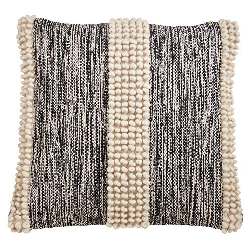 Fennco Styles Pom Pom Striped Cotton-Wool Decorative Throw Pillow – Luxury Textured Cushion for Couch, Sofa, Bedroom, Office and Living Room Décor