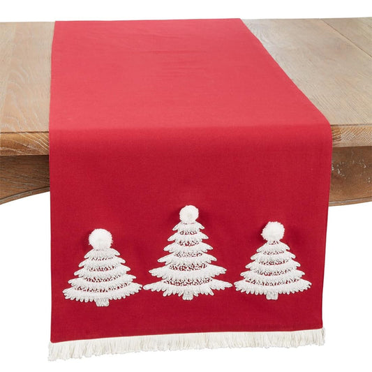 Fennco Styles Wonderland Christmas Tree Holiday Table Runner 16" W x 72" L - Red Cheer Cotton Table Cover for Home, Dining Room, Banquets and Winter Festivals Décor