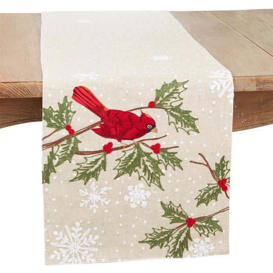 Fennco Styles Perched Cardinal Holiday Table Runner 16" W x 70" L - Natural Christmas Table Cover for Winter Holidays Décor, Dining Table, Banquet, Family Gathering, and Special Occasions