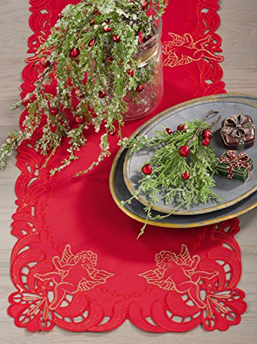 Fennco Styles Cupidon Collection Embroidered Cupid Design Tablecloth - Red Table Cover for Home Décor, Wedding, Banquets, Family Gathering and Special Occasion