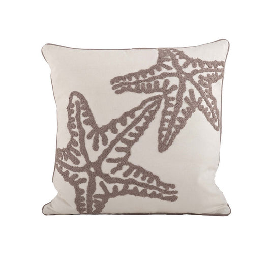 Fennco Styles Sur La Mer Embroidered Starfish Cotton Decoration Down Filled Throw Pillow, 18-inch Square