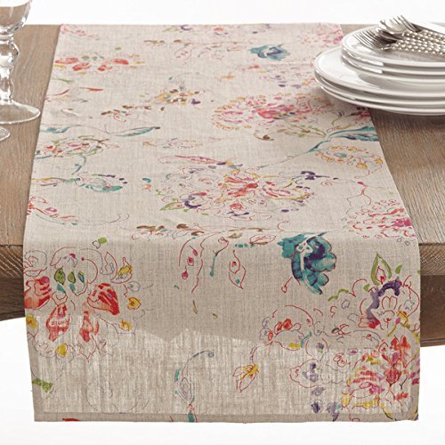 Fennco Styles Primavera Collection Printed Floral Design 100% Linen Table Runner