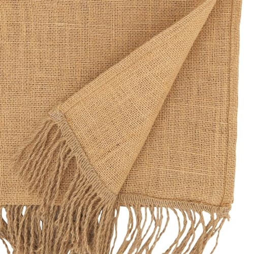 Fennco Styles Rustic Jute Tassel Table Runner 16" W x 72" L - Natural Burlap Table Cover for Dining Room, Banquets, Outdoor Events, Family Gatherings, and Holidays