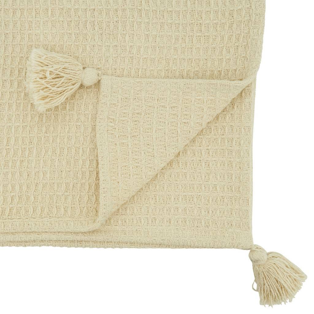 Fennco Styles Waffle Weave Tassel Cotton Table Runner 16”W x 72" L - Natural Woven Table Cover for Home Décor, Dining Table, Banquets, Holidays and Special Occasions