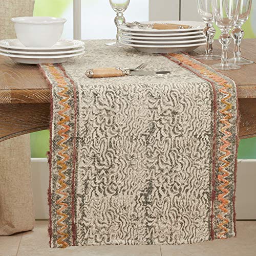 Fennco Styles Rustic Embroidered Block Print Cotton Table Runner 16" W x 72" L - Multicolored Table Cover for Everyday Use, Holiday Décor, Family Gathering and Special Occasions