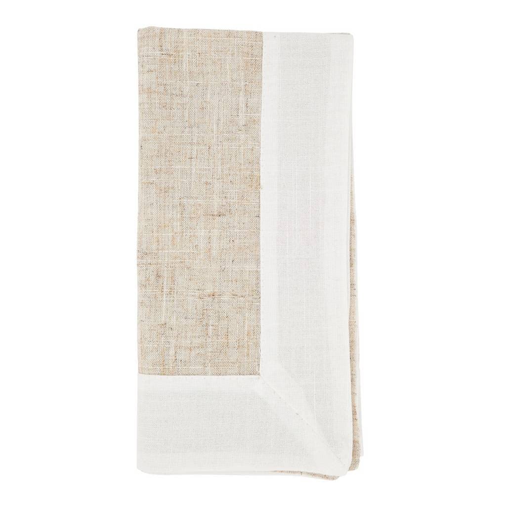 Fennco Styles Natural & White Two-Tone Banded Border Table Runner 16 x 72 Inch - Classic Table Cover for Everyday Use, Banquets, Family Gathering and Special Events