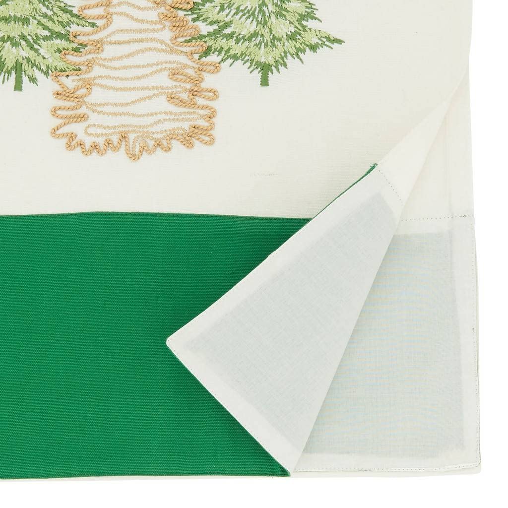 Fennco Styles Embroidered Christmas Trees Cotton Table Runner 16" W x 72" L - Green Festive Table Cover for Home, Dining Room, Banquets and Winter Holiday Décor