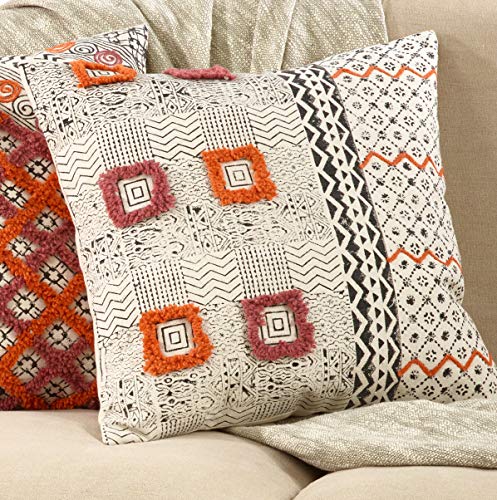 Fennco Styles Bohemian Block Print Tufted Home Décor – Mulicolor Home Decorations for Couch, Bedroom and Living Room Décor