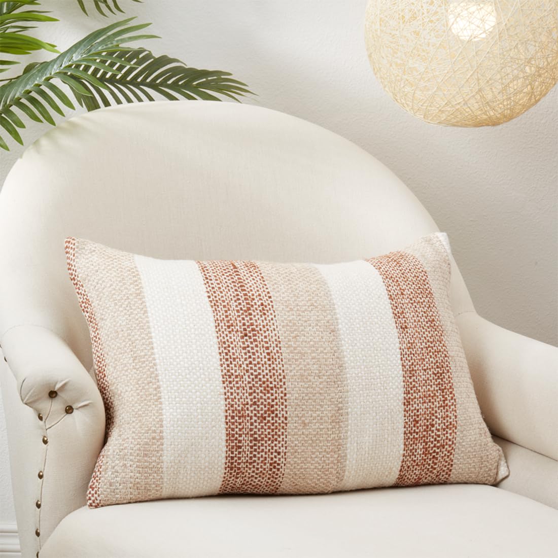 Fennco Styles Natural Striped Design Decorative Throw Pillow Cover 16" W x 24" L - 100% Cotton Woven Rustic Rectangular Cushion Case for Home, Couch, Bedroom, Living Room and Office Décor