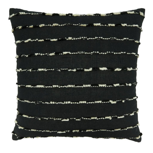 Fennco Styles Striped Design Cotton Blend Decorative Throw Pillow Cover 20" W x 20" L - Black Textured Cushion Case for Home, Couch, Bedroom, Living Room and Office Décor