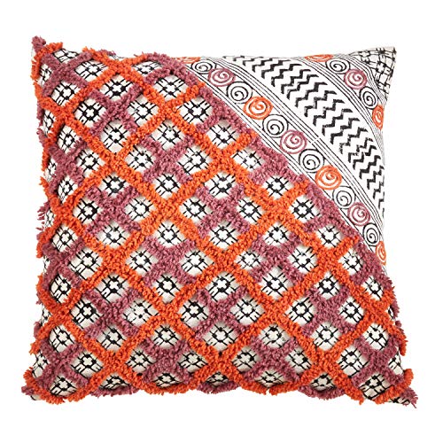 Fennco Styles Bohemian Block Print Tufted Home Décor – Mulicolor Home Decorations for Couch, Bedroom and Living Room Décor