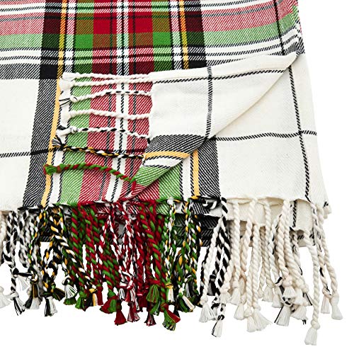 Fennco Styles Country Plaid Tassel 100% Cotton Throw 50 x 60 Inch - Black Red Blanket for Couch, Living Room, Bedroom, Christmas Décor and Everyday Use