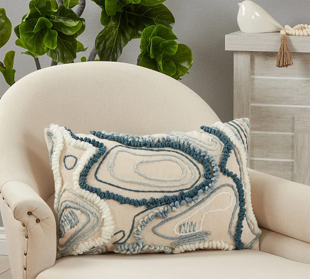 Fennco Styles Embroidered Cotton Decorative Throw Pillow 20" W x 20" L - Blue Cushion for Home, Couch, Living Room and Office Décor